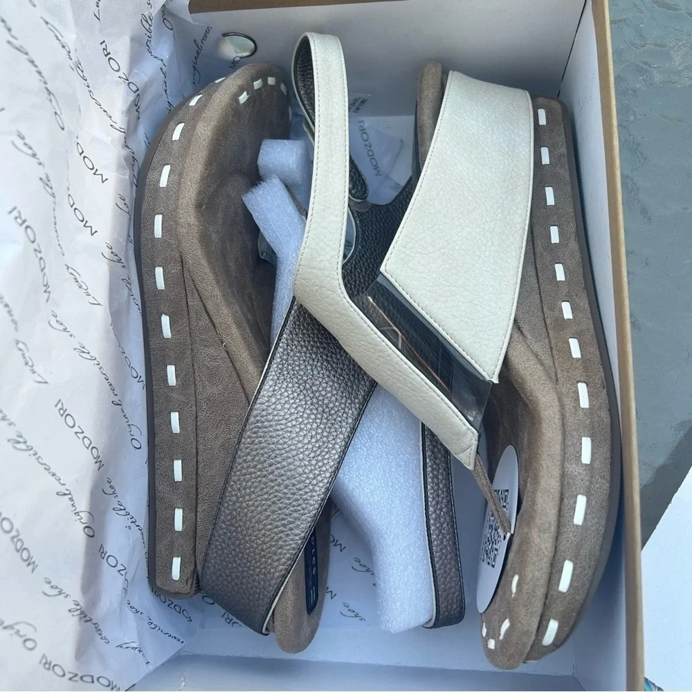 NEW Modzori Venitia 2 Reversible Wedge Sandal, Off White/Pewter Size 11 NIB